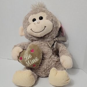 Adorable Plush Monkey with Heart - Brown and Cream